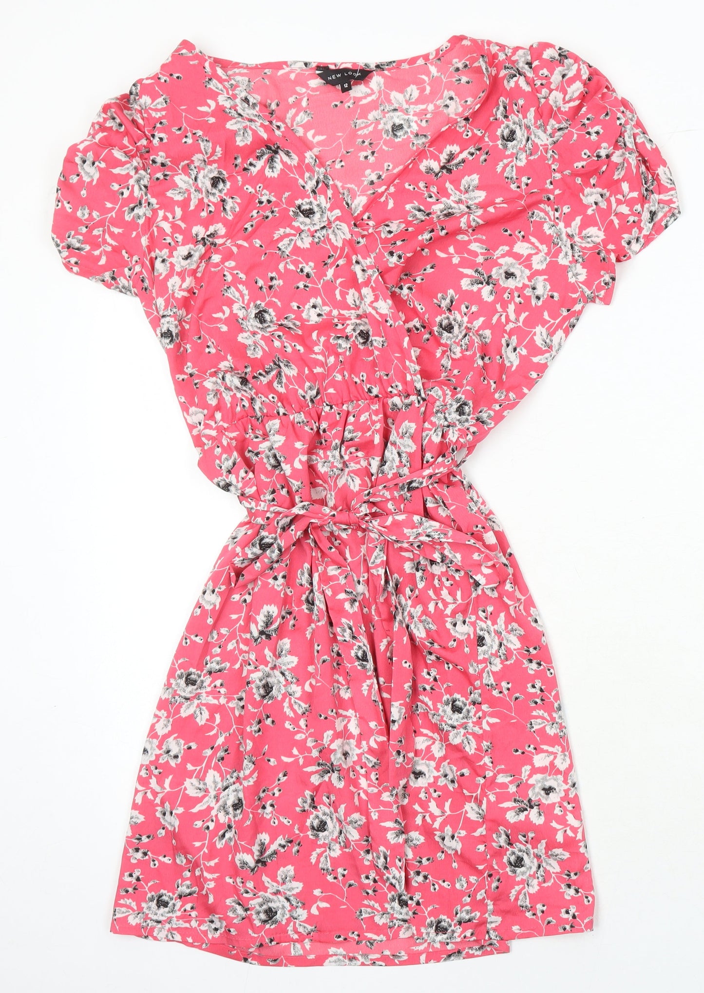 New Look Womens Multicoloured Floral Polyester A-Line Size 12 V-Neck
