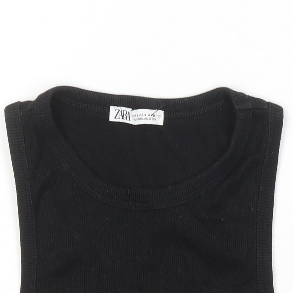 Womens UK Size 6 Zara Black Basic T-Shirt