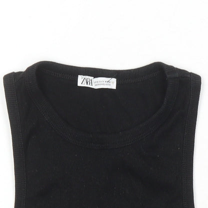 Womens UK Size 6 Zara Black Basic T-Shirt