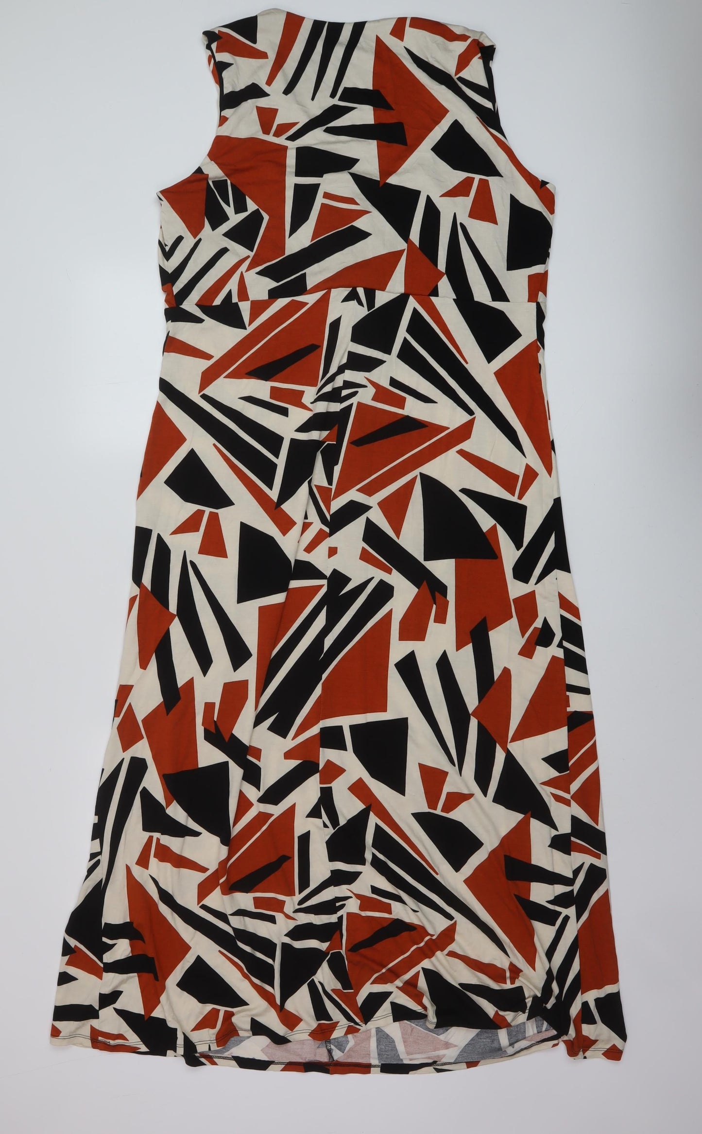 Wallius Womens Multicoloured Geometric Viscose Maxi Size 18 V-Neck Pullover