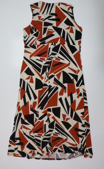 Wallius Womens Multicoloured Geometric Viscose Maxi Size 18 V-Neck Pullover