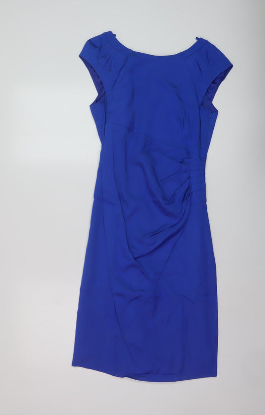 Coast Womens Blue Viscose Sheath Size 10 Round Neck Zip