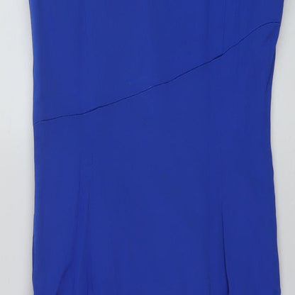 Coast Womens Blue Viscose Sheath Size 10 Round Neck Zip