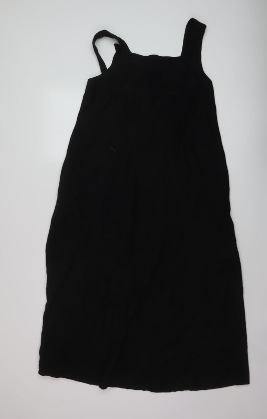 Marks and Spencer Womens Black Linen A-Line Size 8 Square Neck Pullover