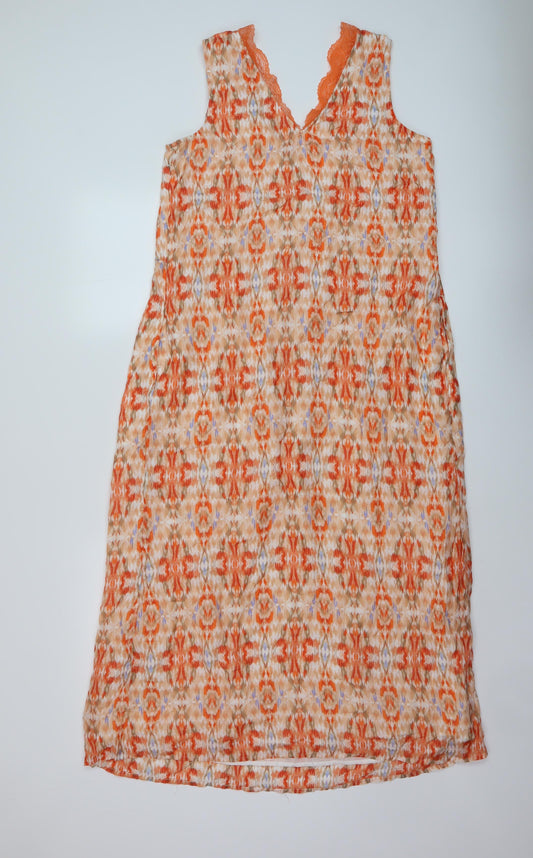 Marks and Spencer Womens Orange Geometric Modal A-Line Size 10 V-Neck Pullover