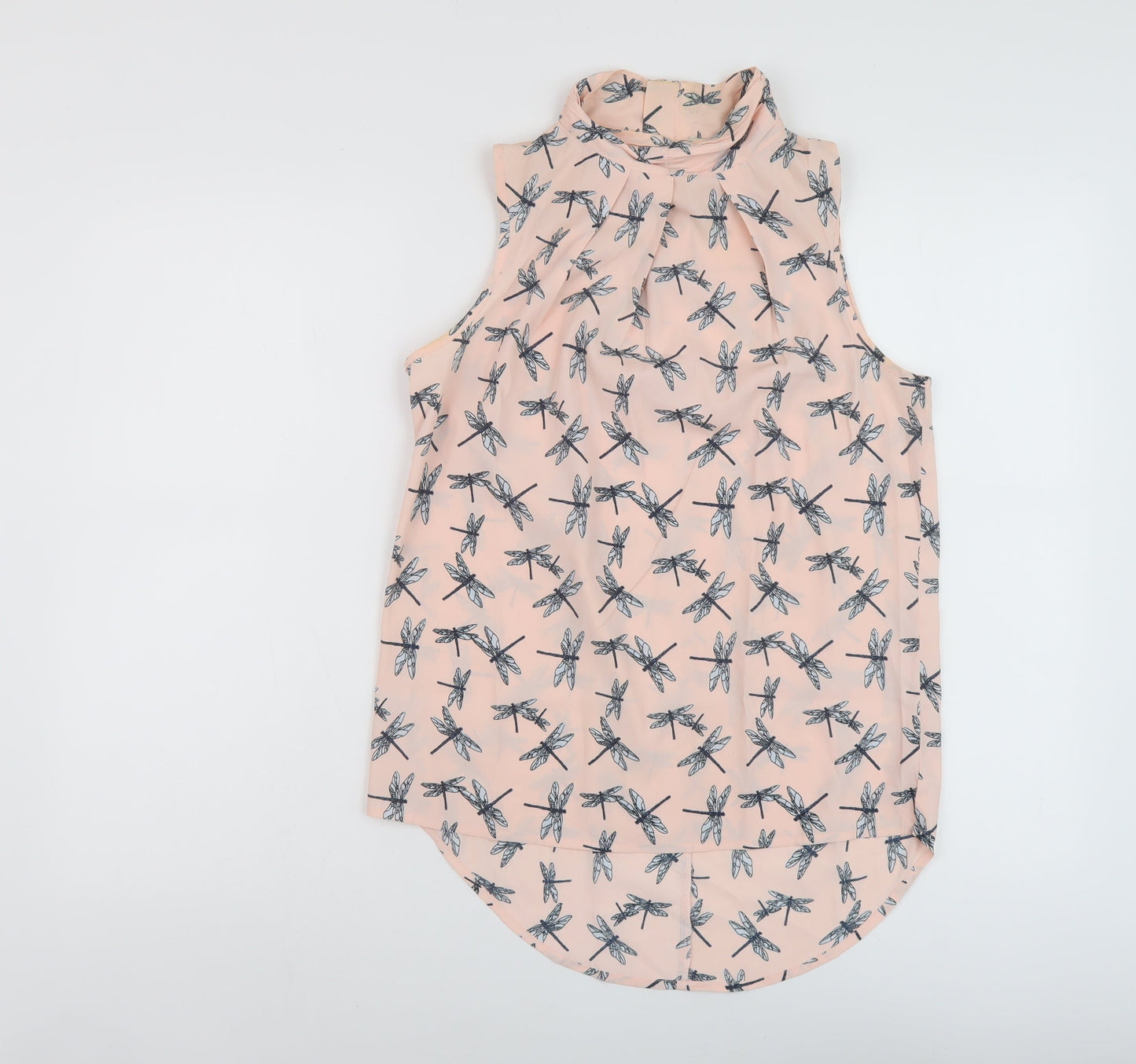 Nexty Womens Pink Geometric Polyester Basic Tank Size 8 Mock Neck