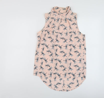 Nexty Womens Pink Geometric Polyester Basic Tank Size 8 Mock Neck