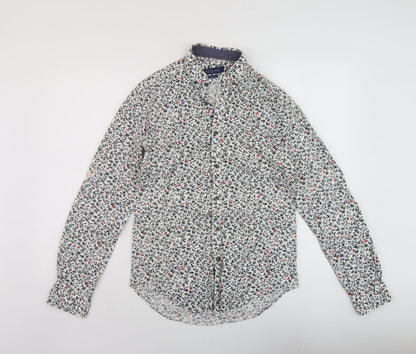 Zara Mens Multicoloured Floral Polyester Button-Up Size S Collared Button