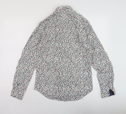 Zara Mens Multicoloured Floral Polyester Button-Up Size S Collared Button