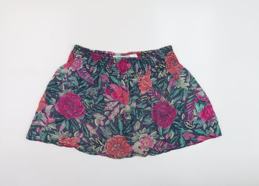H&M Womens Multicoloured Floral Cotton Skater Skirt Size 10