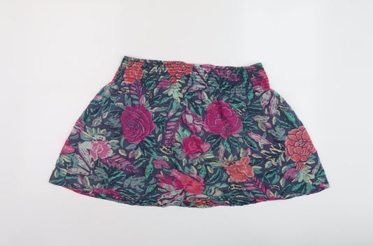 H&M Womens Multicoloured Floral Cotton Skater Skirt Size 10