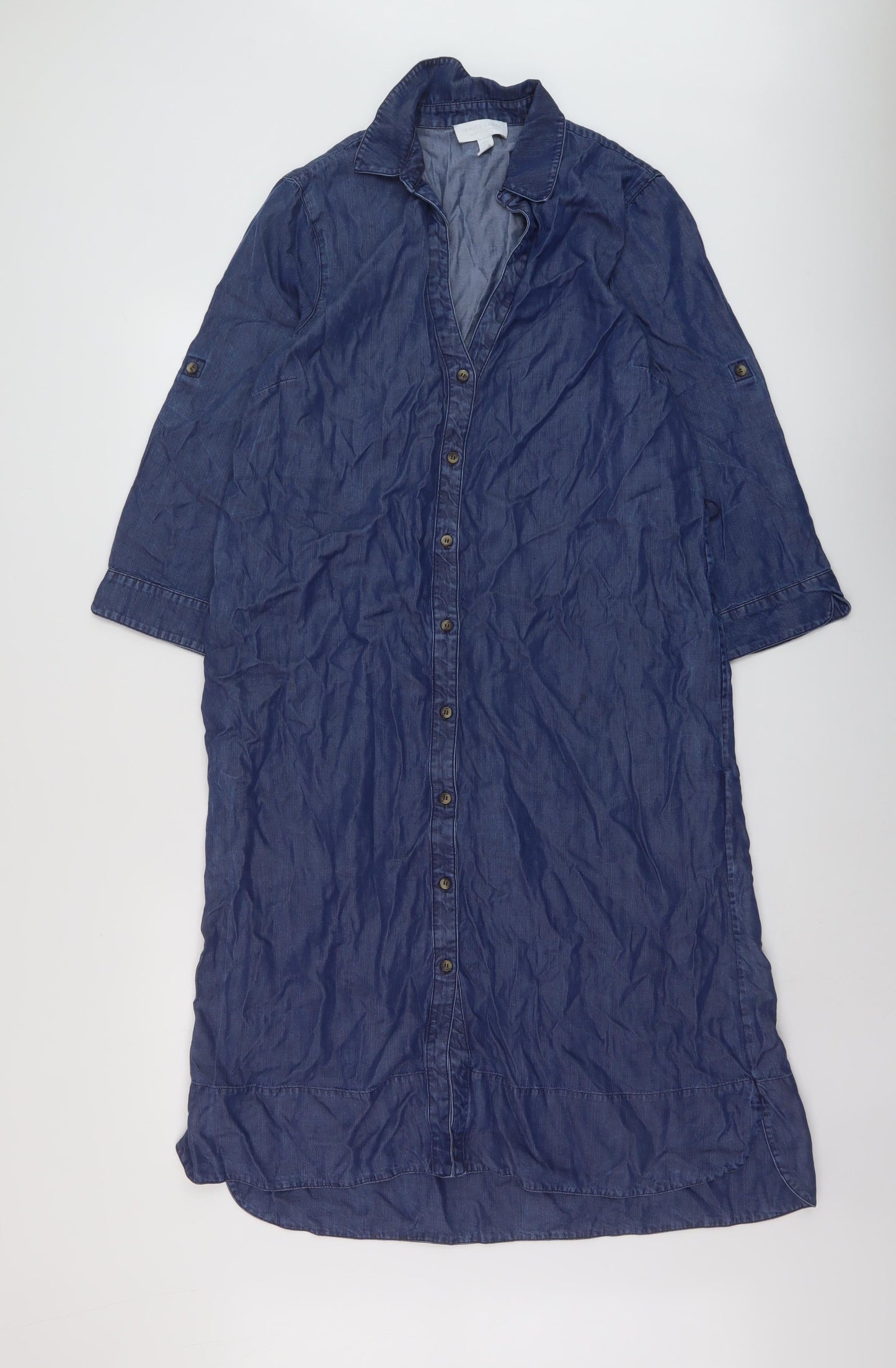 White Labekl Womens Blue Lyocell Shirt Dress Size 12 Collared Button