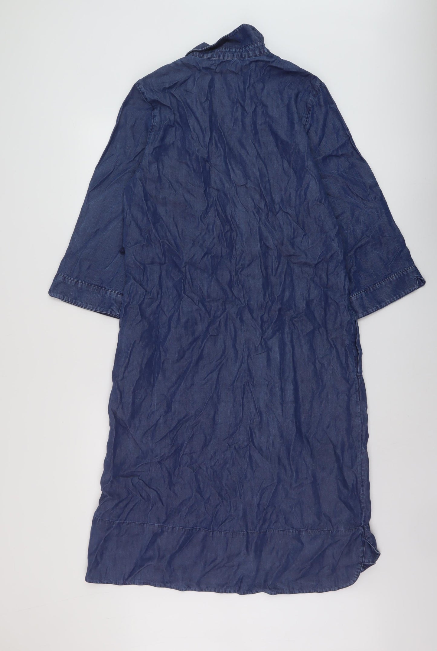 White Labekl Womens Blue Lyocell Shirt Dress Size 12 Collared Button