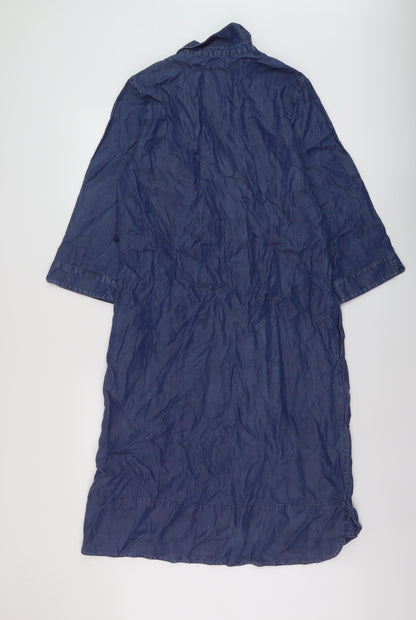 White Labekl Womens Blue Lyocell Shirt Dress Size 12 Collared Button