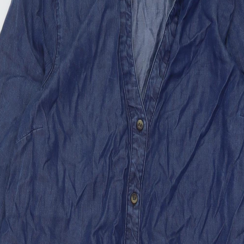 White Labekl Womens Blue Lyocell Shirt Dress Size 12 Collared Button