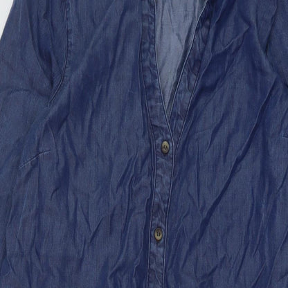 White Labekl Womens Blue Lyocell Shirt Dress Size 12 Collared Button