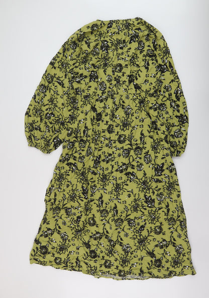 Marks and Spencer Womens Green Floral Viscose A-Line Size 12 V-Neck Pullover