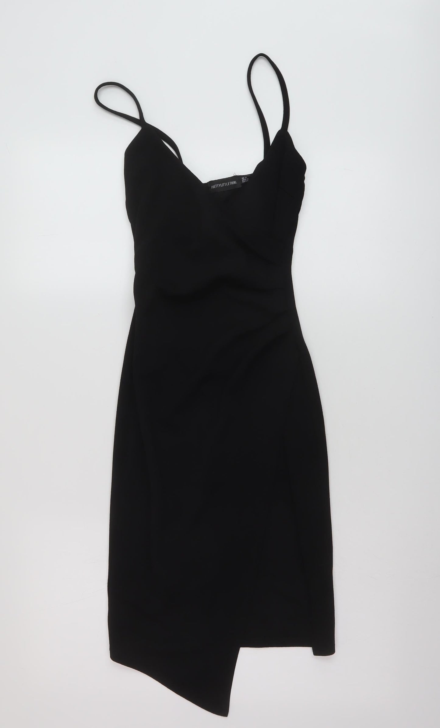 PRETTYLITTLETHING Womens Black Polyester Bodycon Size 6 V-Neck Pullover