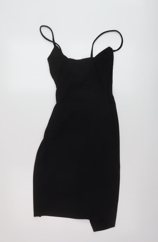 PRETTYLITTLETHING Womens Black Polyester Bodycon Size 6 V-Neck Pullover
