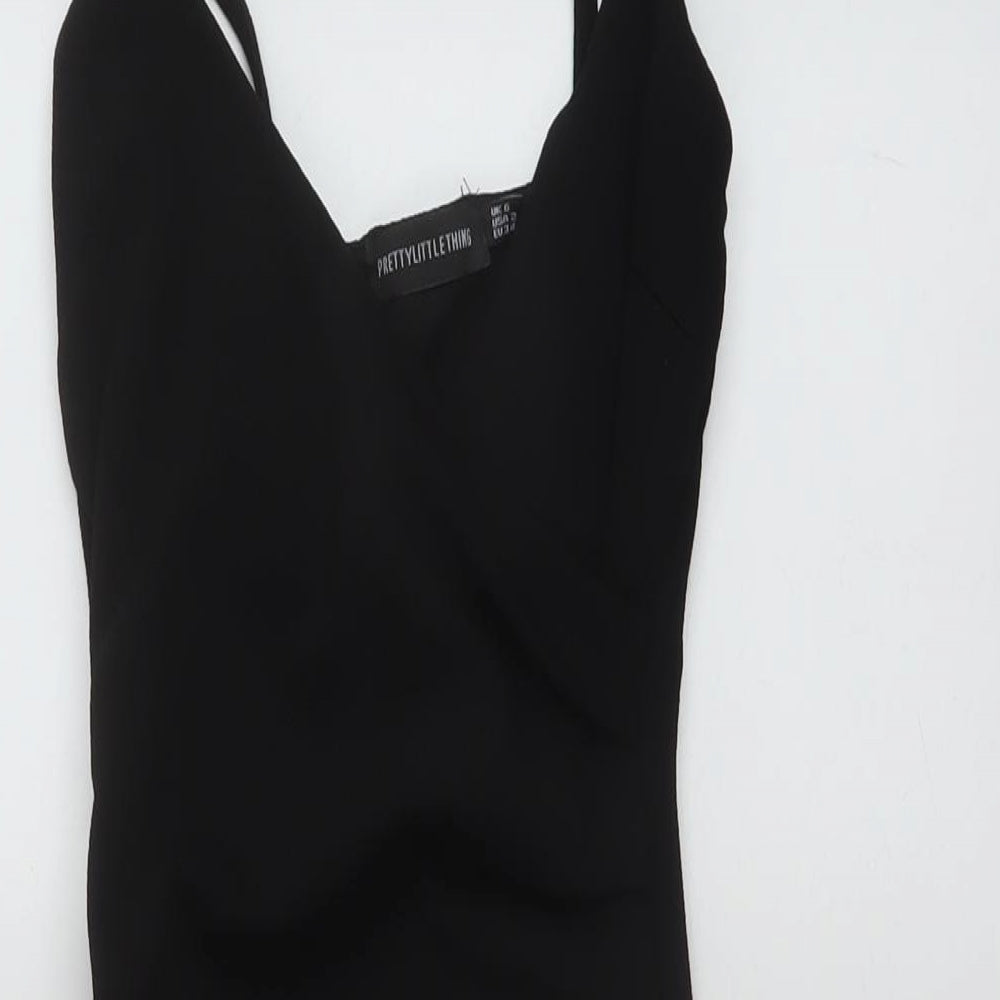 PRETTYLITTLETHING Womens Black Polyester Bodycon Size 6 V-Neck Pullover