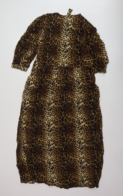 Marks and Spencer Womens Brown Animal Print Viscose A-Line Size 6 Crew Neck Tie