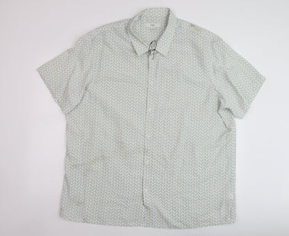 Marks and Spencer Mens Green Geometric Polyester Button-Up Size 3XL Collared Button