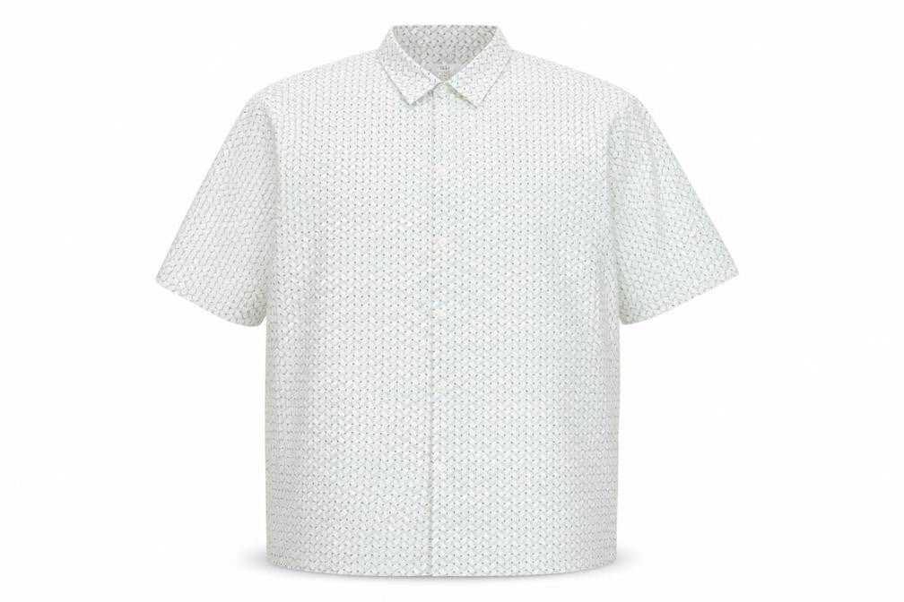 Marks and Spencer Mens Green Geometric Polyester Button-Up Size 3XL Collared Button