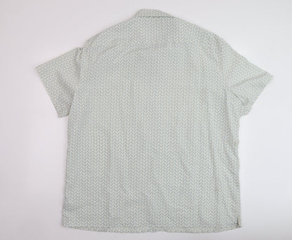 Marks and Spencer Mens Green Geometric Polyester Button-Up Size 3XL Collared Button