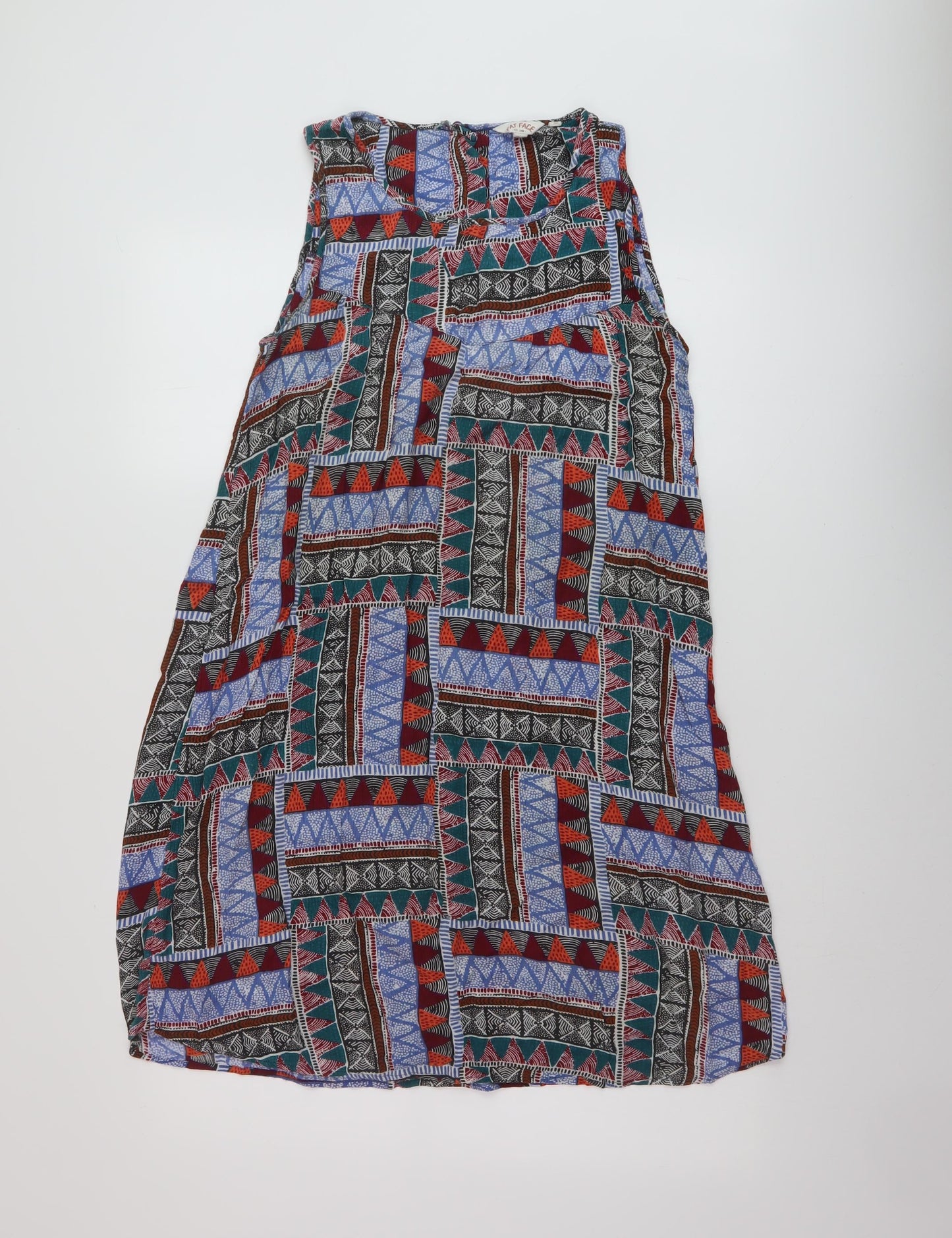 Fat Face Womens Multicoloured Geometric Viscose Tank Dress Size 12 Round Neck Button
