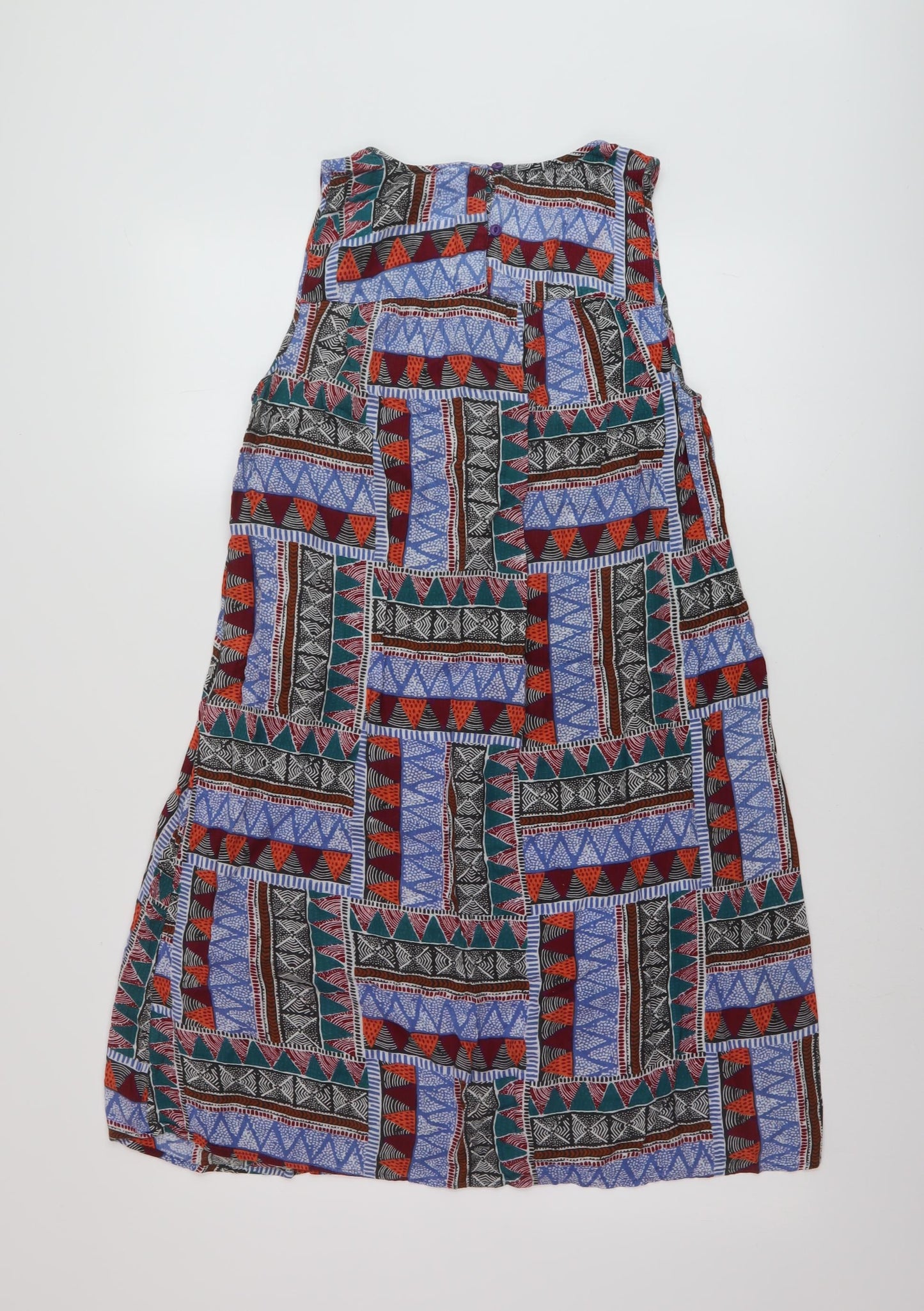 Fat Face Womens Multicoloured Geometric Viscose Tank Dress Size 12 Round Neck Button
