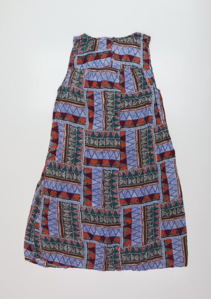 Fat Face Womens Multicoloured Geometric Viscose Tank Dress Size 12 Round Neck Button