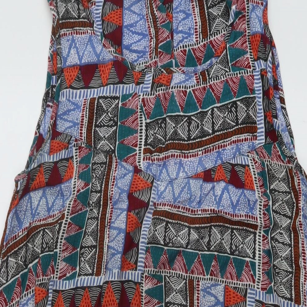 Fat Face Womens Multicoloured Geometric Viscose Tank Dress Size 12 Round Neck Button