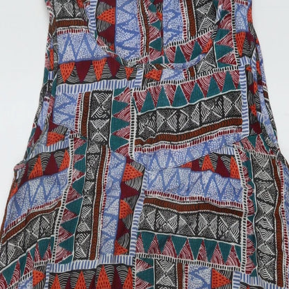 Fat Face Womens Multicoloured Geometric Viscose Tank Dress Size 12 Round Neck Button