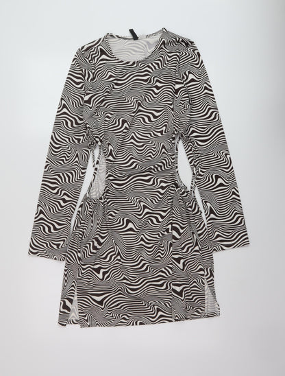 H&M Womens Brown Animal Print Polyester Bodycon Size M Round Neck Pullover