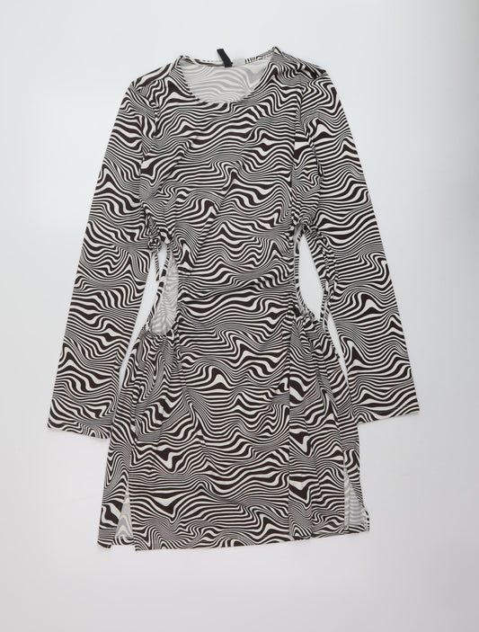 H&M Womens Brown Animal Print Polyester Bodycon Size M Round Neck Pullover
