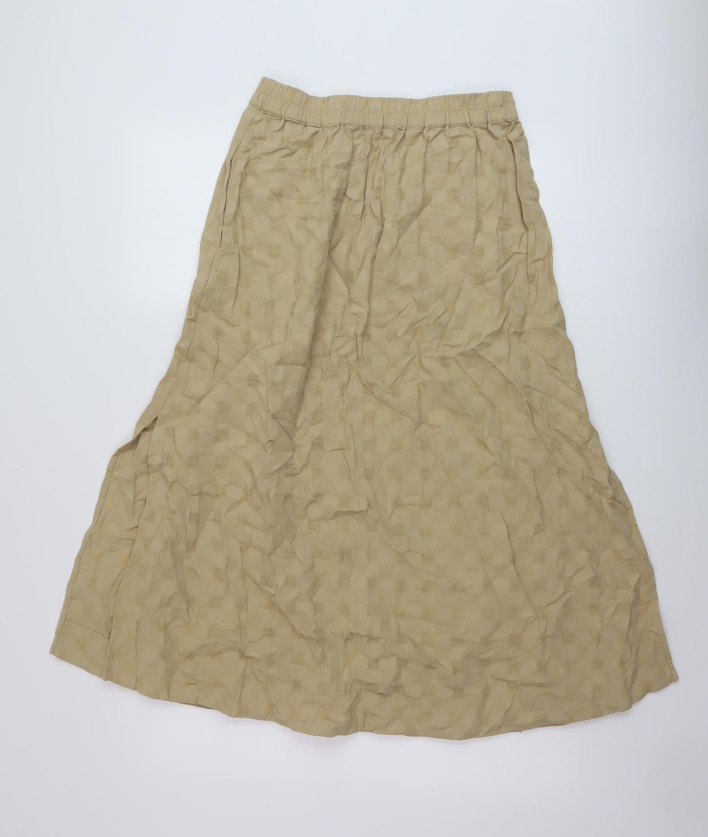 Marks and Spencer Womens Beige Check Polyester A-Line Skirt Size 10