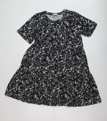 Marks and Spencer Womens Black Geometric Cotton A-Line Size 16 Round Neck Pullover