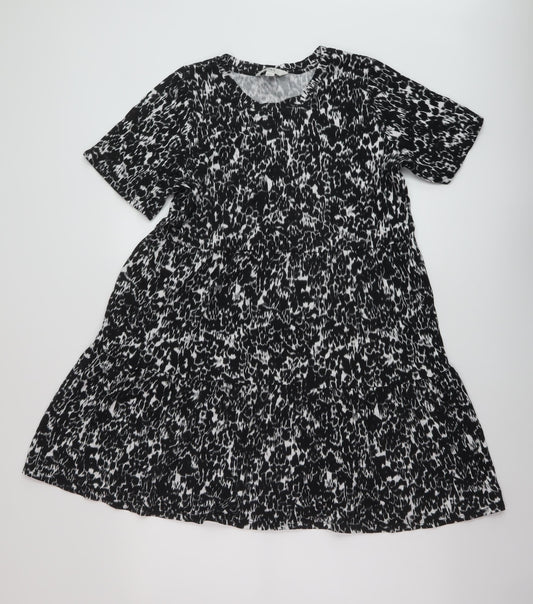 Marks and Spencer Womens Black Geometric Cotton A-Line Size 16 Round Neck Pullover