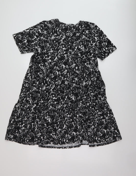 Marks and Spencer Womens Black Geometric Cotton A-Line Size 16 Round Neck Pullover