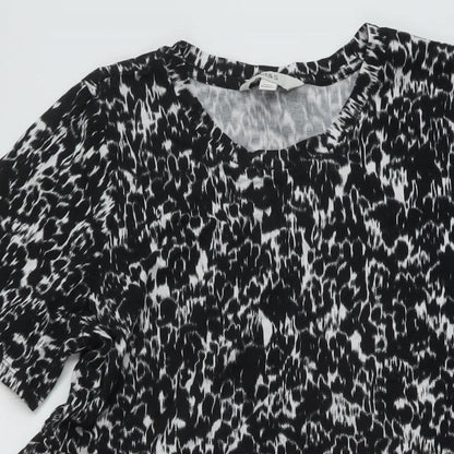 Marks and Spencer Womens Black Geometric Cotton A-Line Size 16 Round Neck Pullover