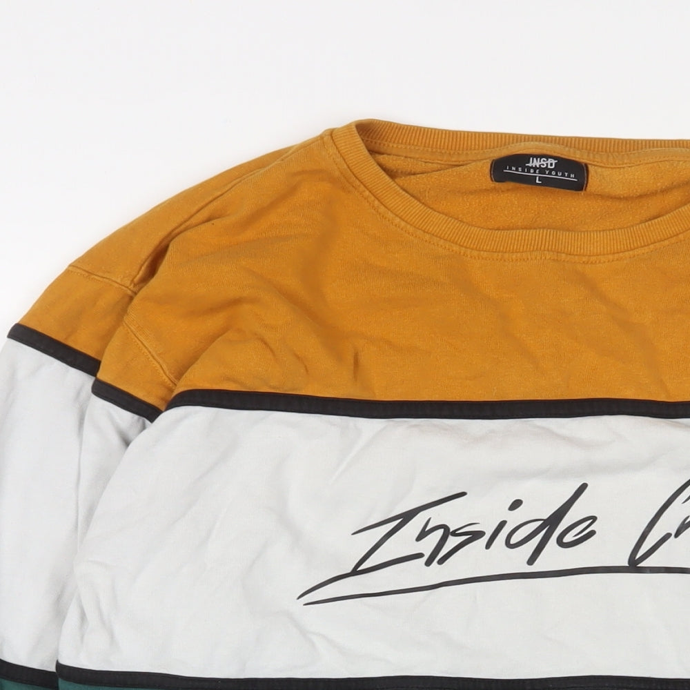 Inside Youth Mens Multicoloured Striped Cotton Pullover Sweatshirt Size L - Logo