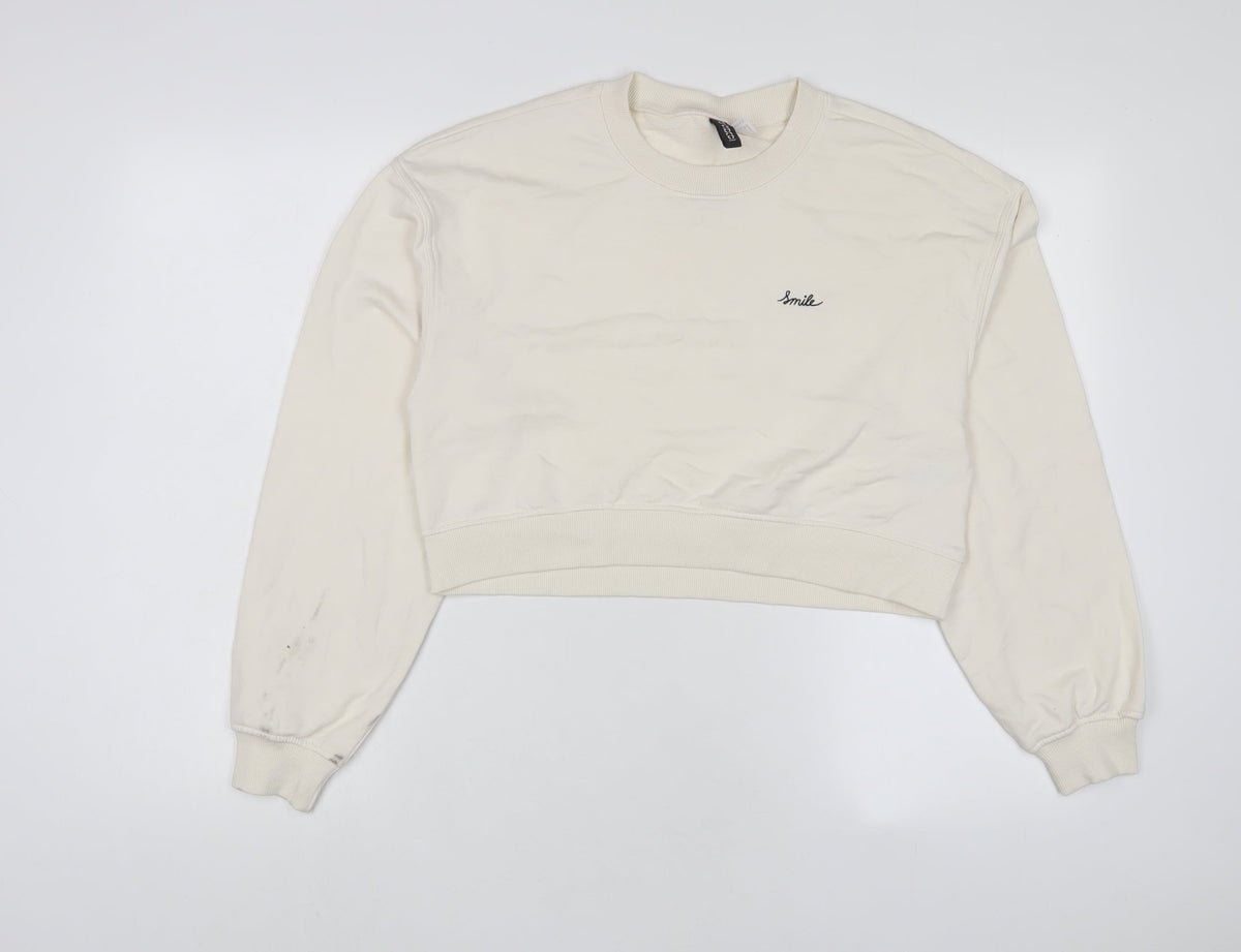 h&mq Womens Ivory Cotton Pullover Sweatshirt Size S Pullover