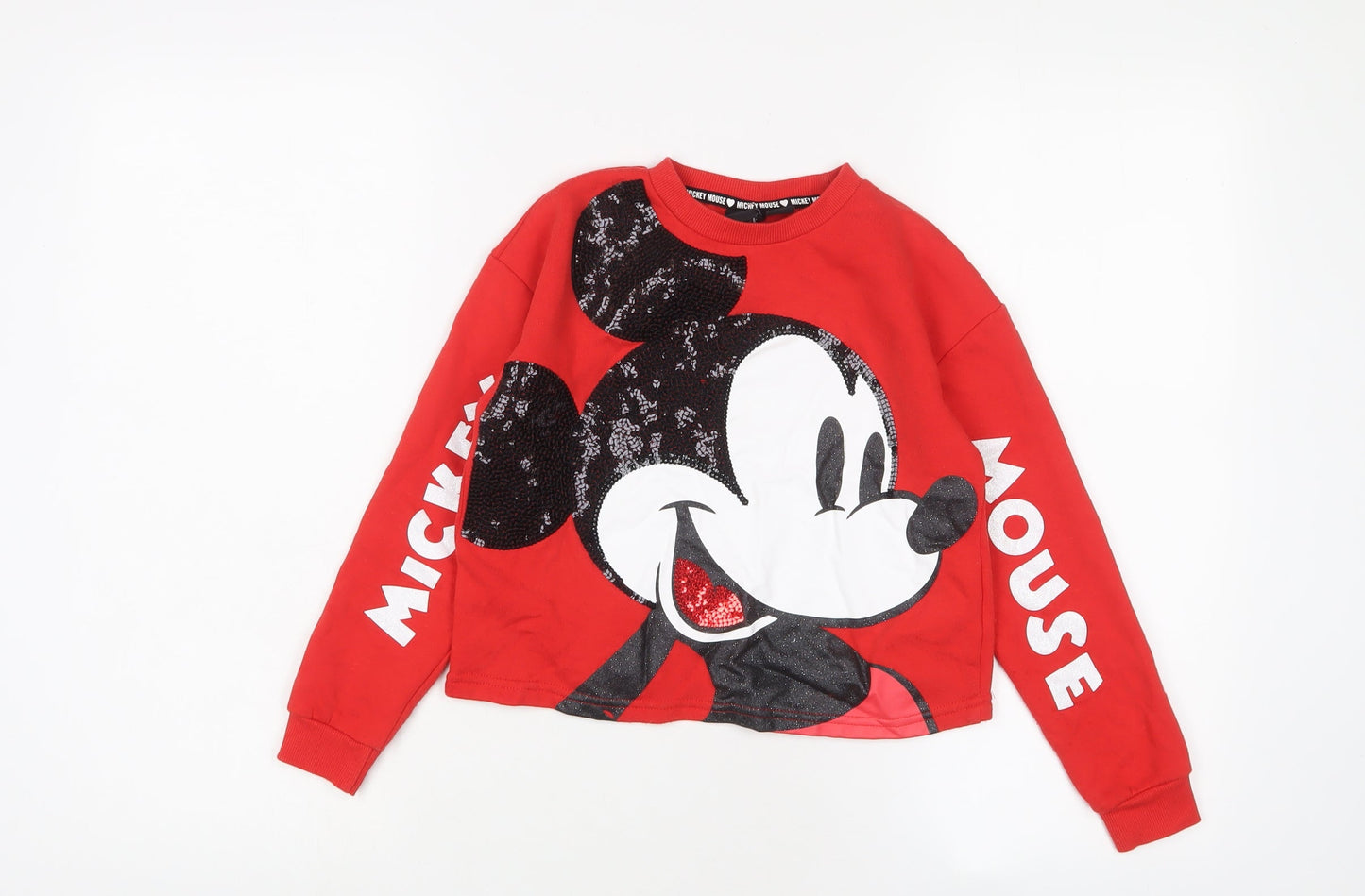 Mickey Mouse Girls Red Cotton Pullover Sweatshirt Size 9-10 Years Pullover