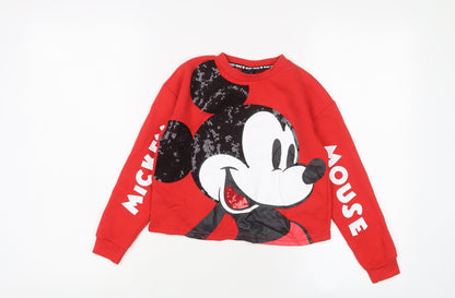 Mickey Mouse Girls Red Cotton Pullover Sweatshirt Size 9-10 Years Pullover