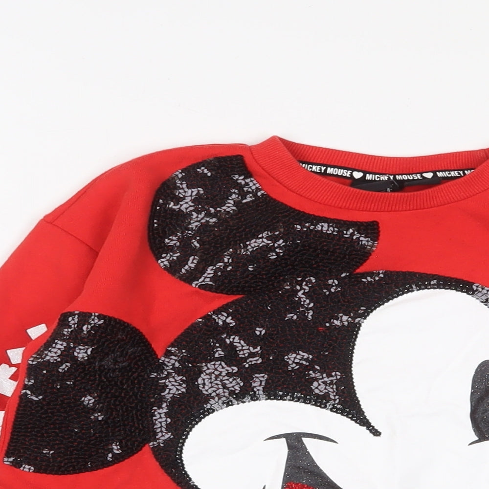 Mickey Mouse Girls Red Cotton Pullover Sweatshirt Size 9-10 Years Pullover