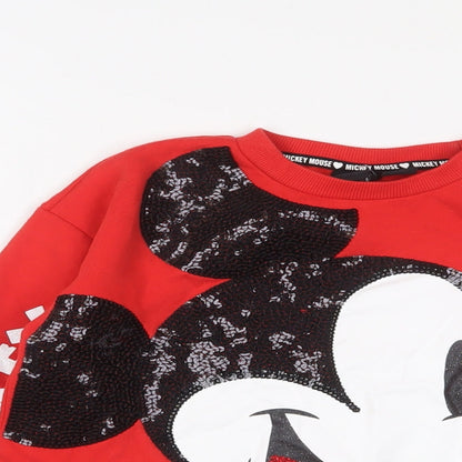 Mickey Mouse Girls Red Cotton Pullover Sweatshirt Size 9-10 Years Pullover