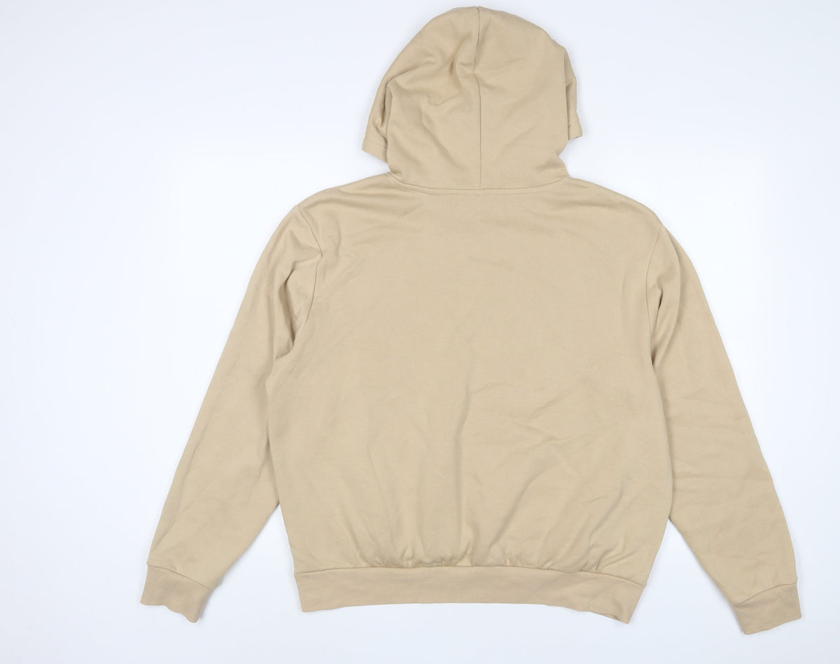 Back view of h7m women’s beige cotton pullover hoodie, size L, pullover