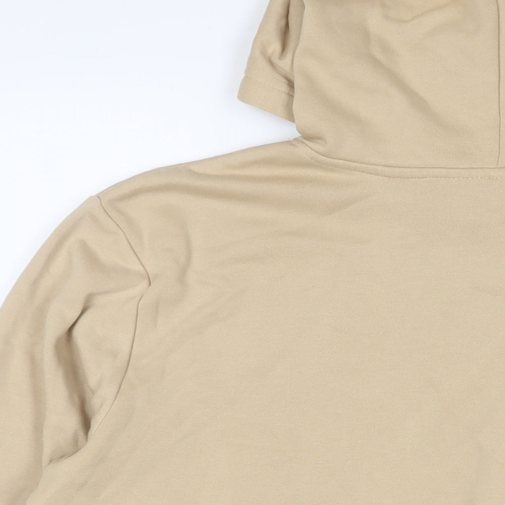 Brand and care label for h7m women’s beige cotton pullover hoodie, size L, pullover