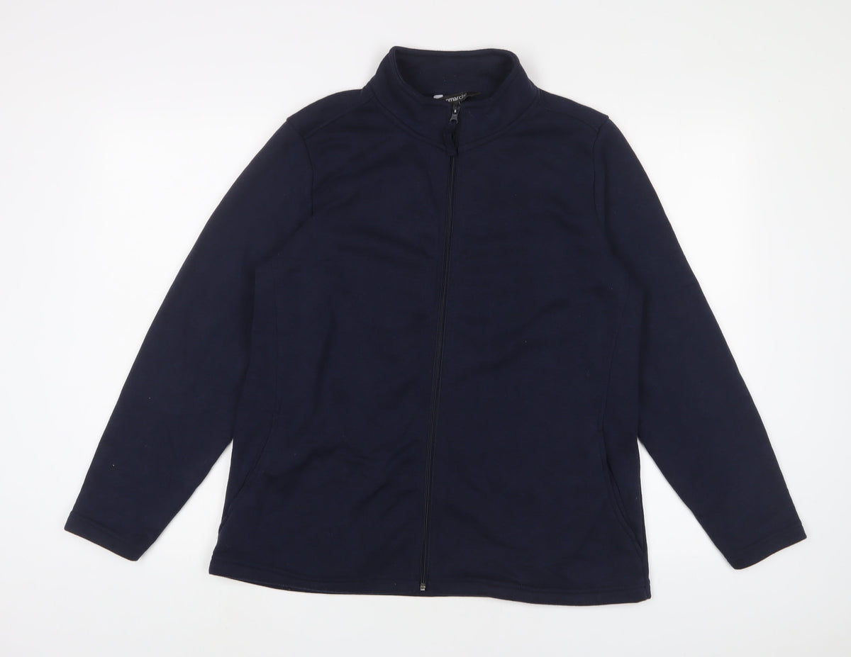 Additional front view of bonmar women’s blue polyester full zip sweatshirt, size UK 16, zip