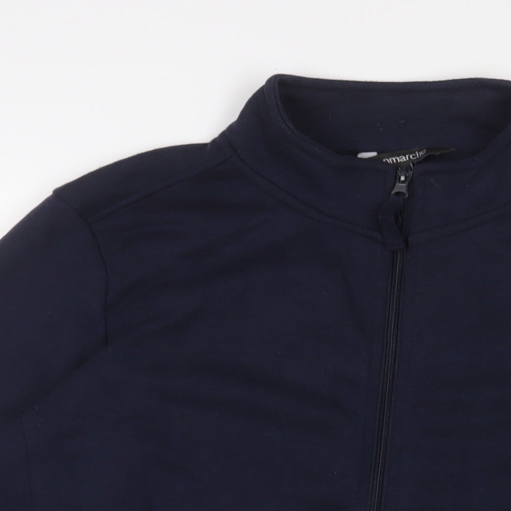 Close-up detail of bonmar women’s blue polyester full zip sweatshirt, size UK 16, zip